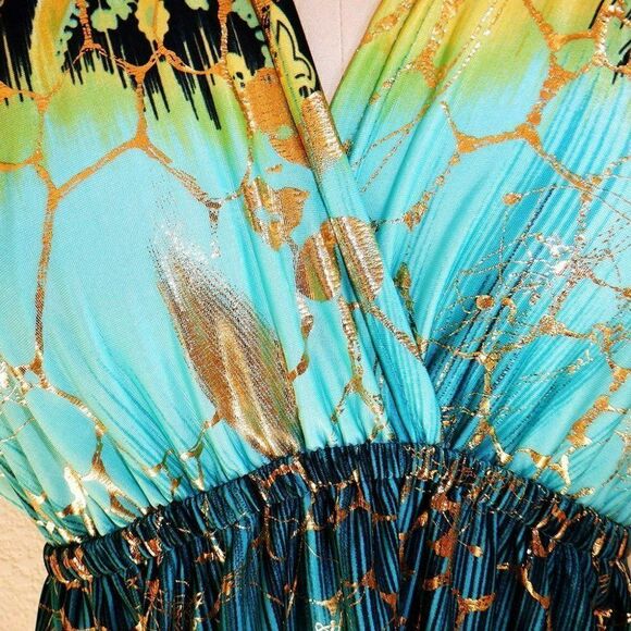 Shoreline gold flash aqua summer dress - Picture 2 of 4